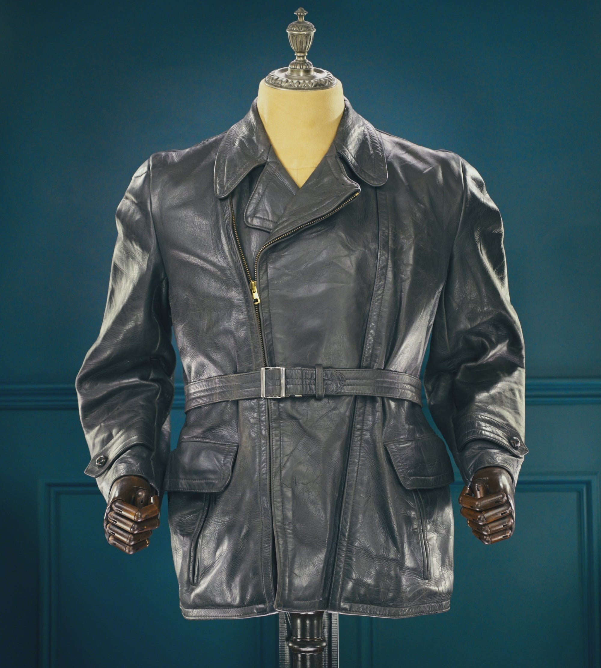 Vintage 1950s West German Steerhide Border Police Dispatch Leather Jacket “M”