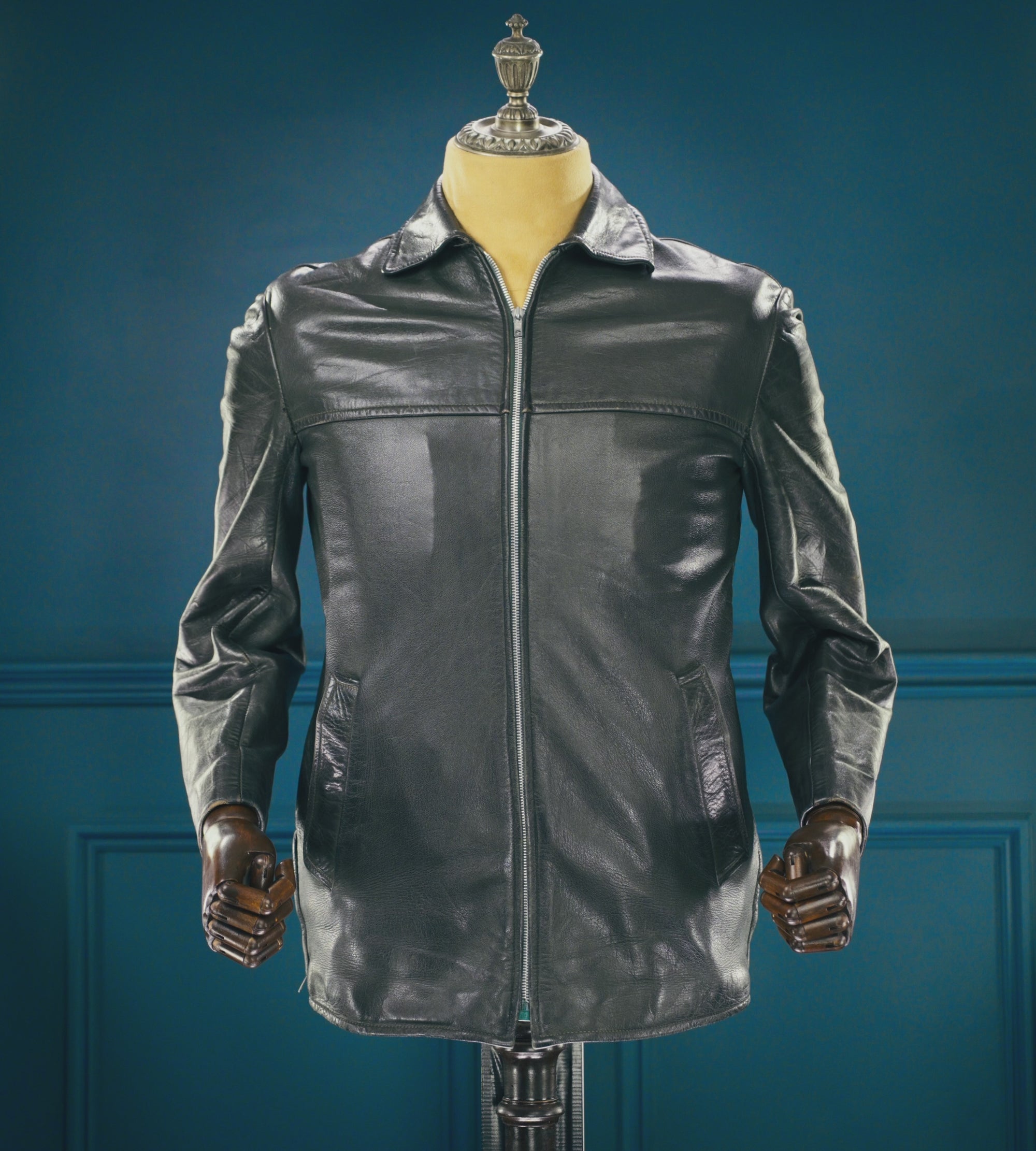 Vintage 1960s East German Sheepskin Single Rider Worker Chore Leather Jacket “S”