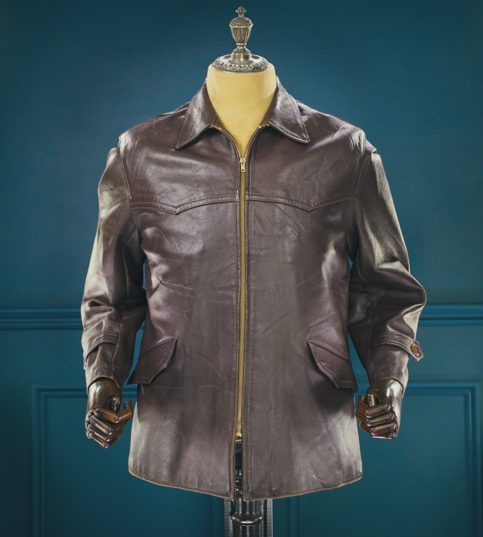 Vintage 1950s French Sheepskin Single Rider Worker Chore Leather Jacket “M”