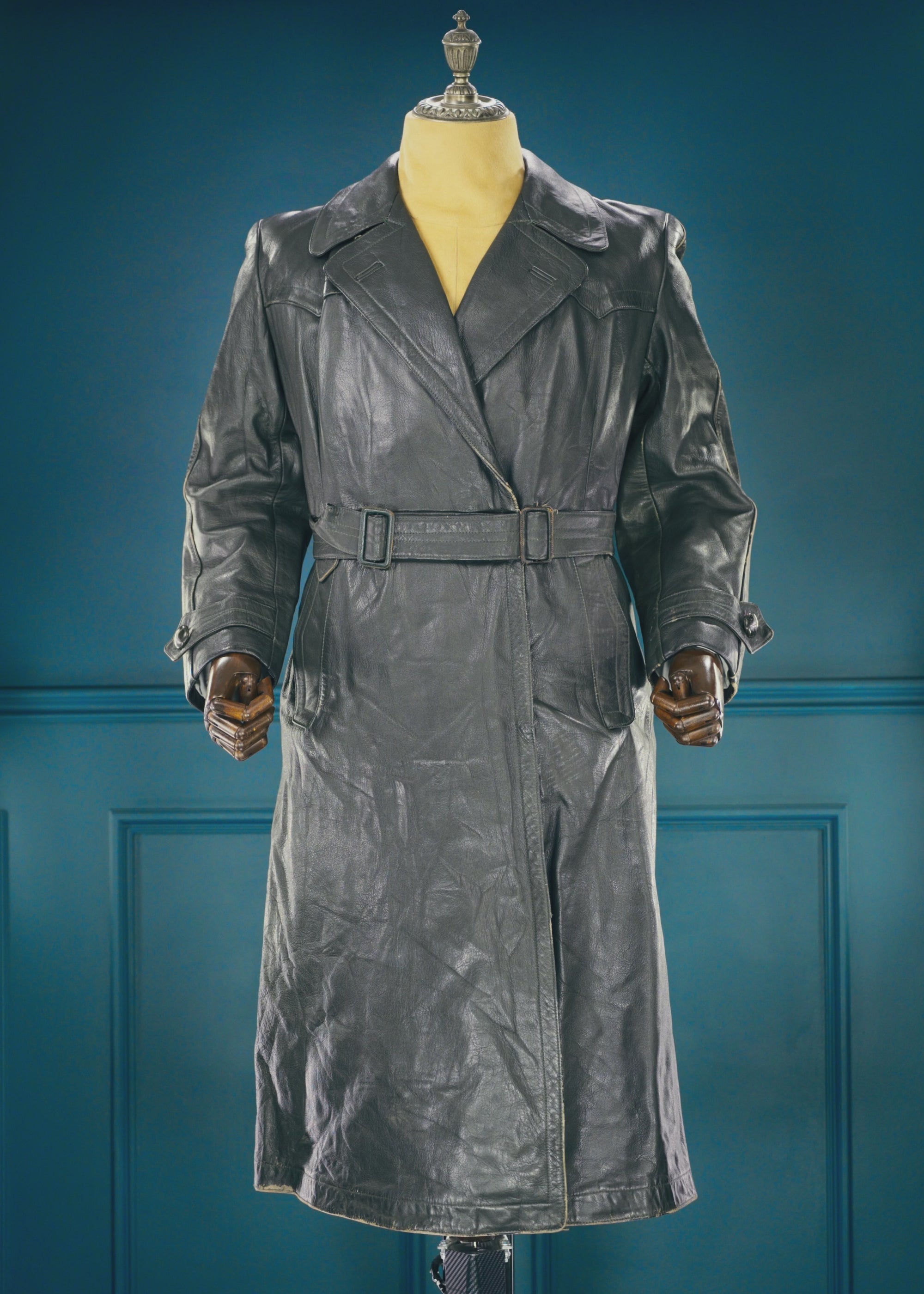 Vintage 1950s West German Cold War Border Guard Trenchcoat Leather Jacket “S”