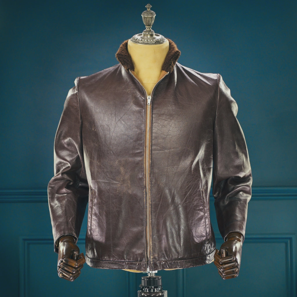 Vintage 1940s Czech Calfskin Windbreaker Flight Campus Leather Jacket “M”