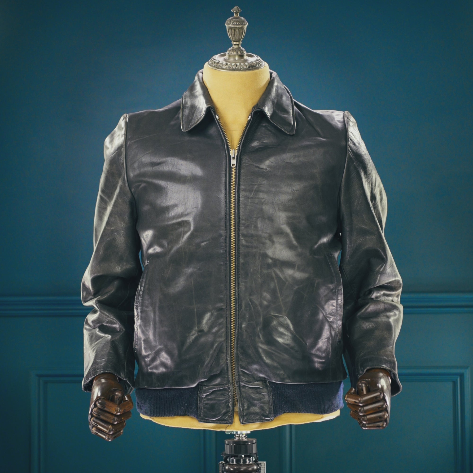 Vintage 1950s German Horsehide Black Flight Bomber Aviator Leather Jacket “M”