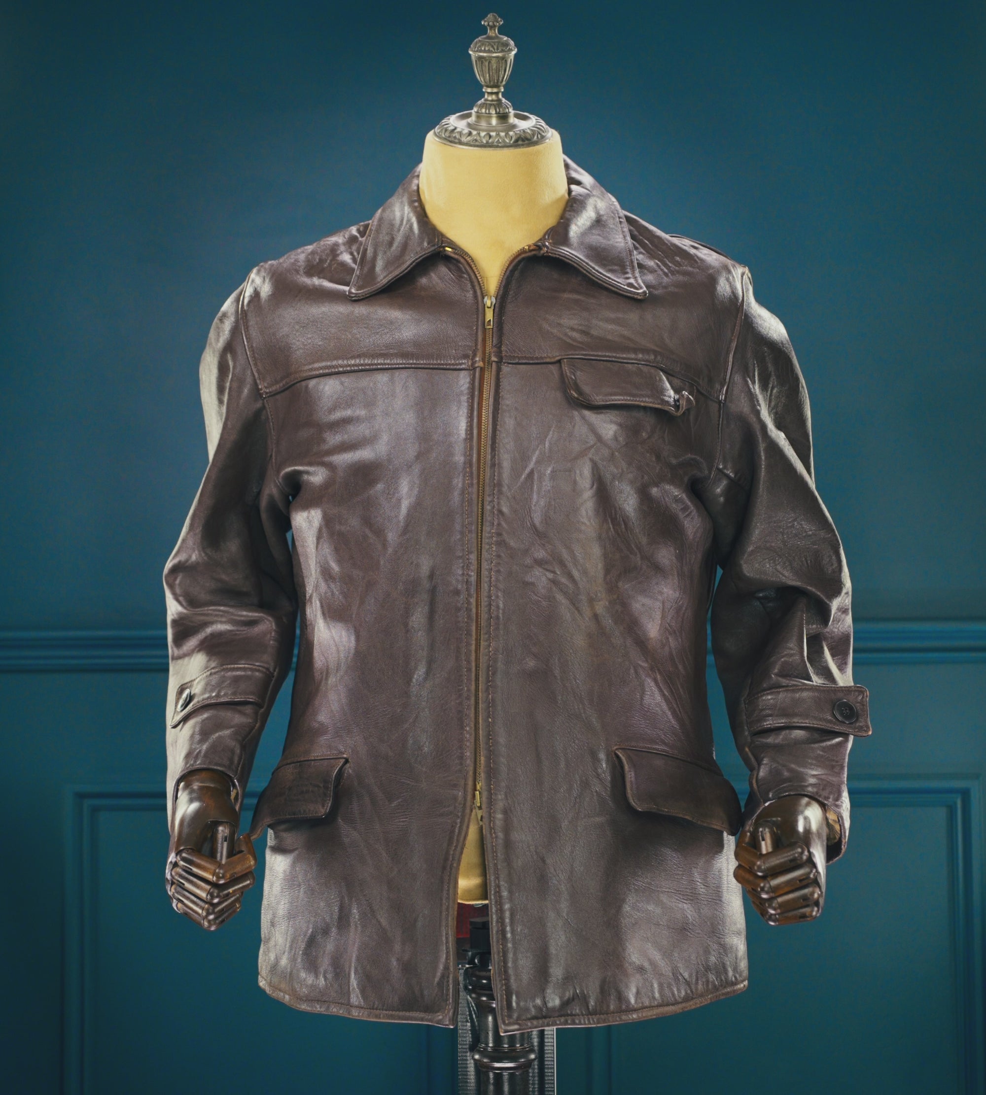 Vintage 1950s French Sheepskin Single Rider Worker Chore Leather Jacket “M”