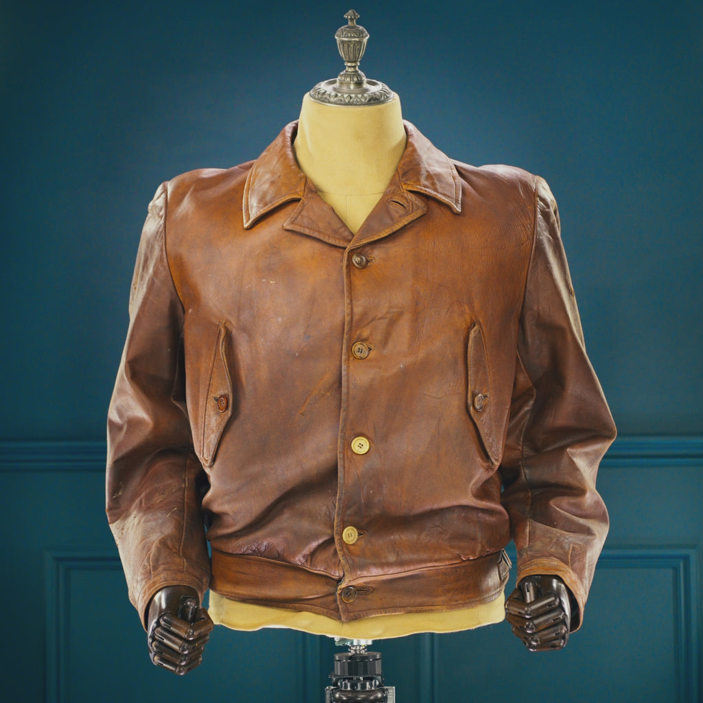 Vintage 1920s Interwar British Flight Bomber Aviator Cossack Leather Jacket “M”