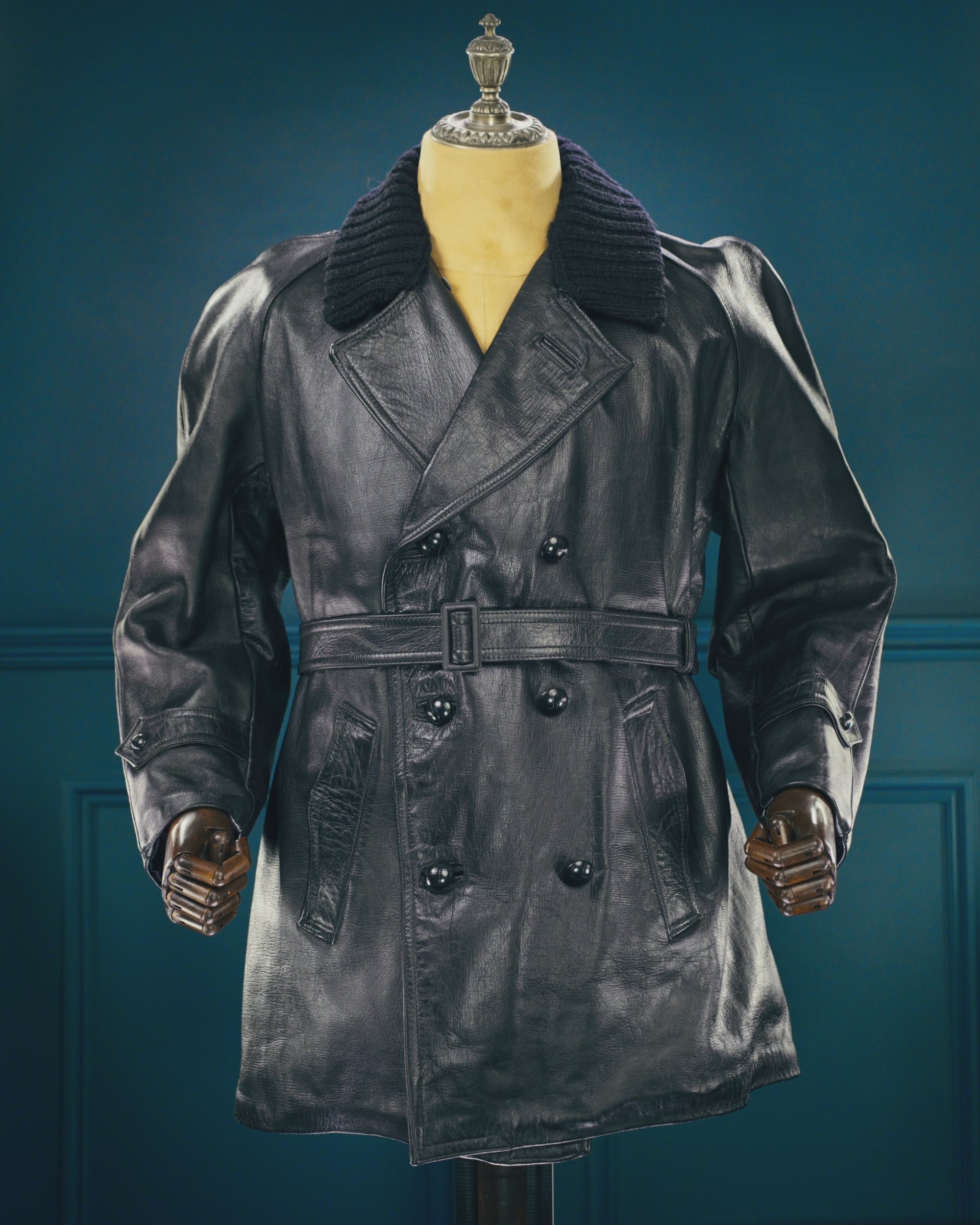 Vintage 1960s Italian Police Belted Motoring Coat Dispatch Leather Jacket “M”