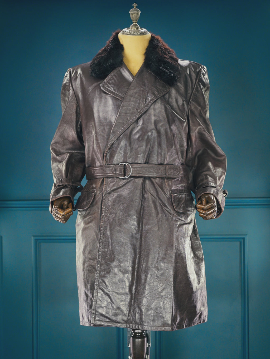 Vintage 1940s WW2 Czech Resistance Sniper Trench Great Coat Leather Jacket “L”