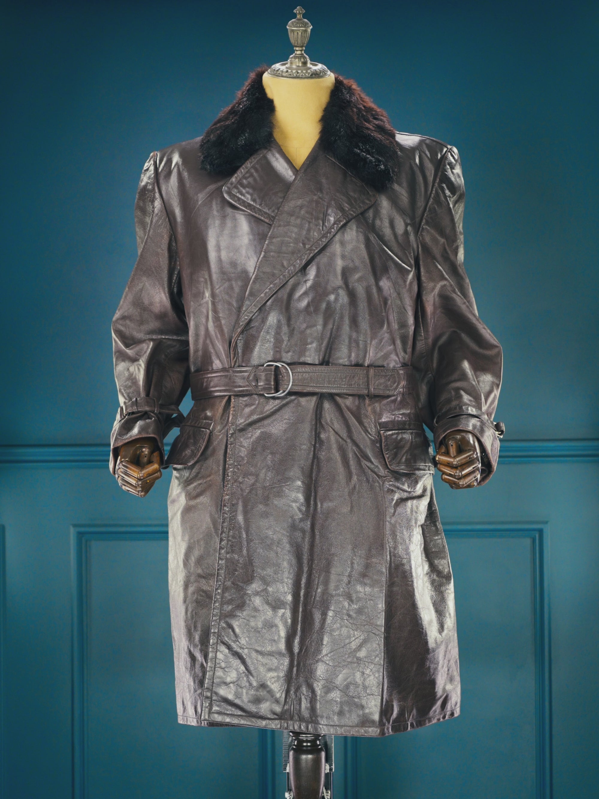 Vintage 1940s WW2 Czech Resistance Sniper Trench Great Coat Leather Jacket “L”