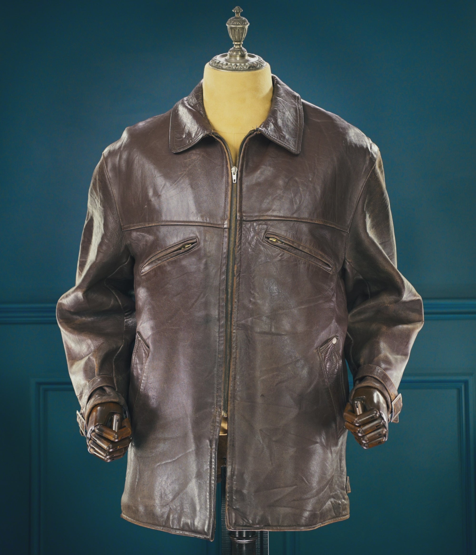 Vintage 1950s French Sheepskin Single Rider Worker Chore Leather Jacket “L”