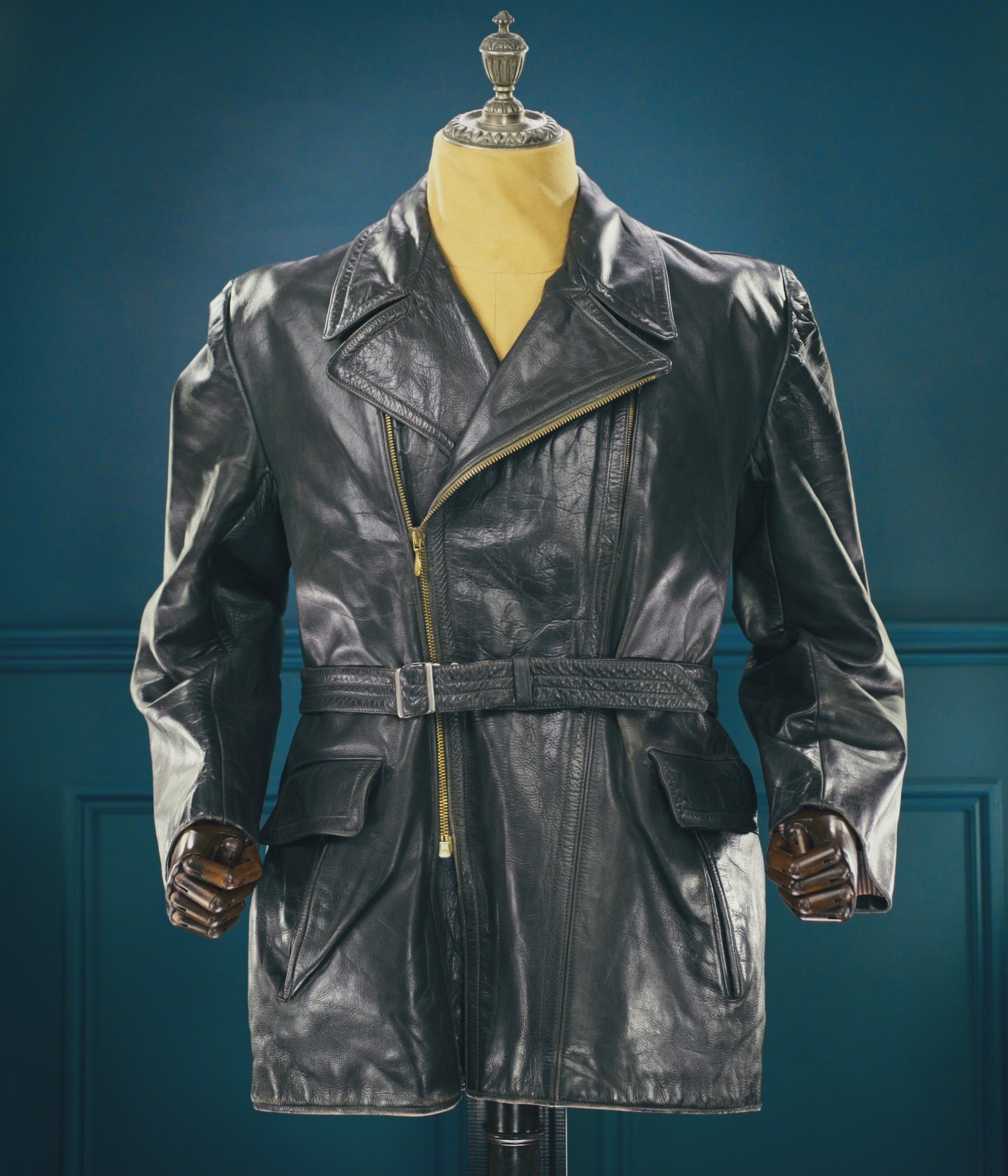 Vintage 1950s West German Police Border Patrol Biker Dispatch Leather Jacket “M”