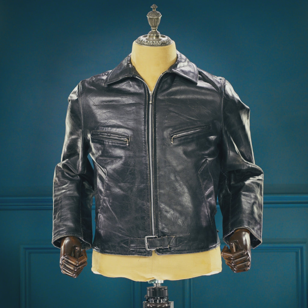 Vintage 1960s British Steerhide Black Single Rider Highwayman Leather Jacket “S”