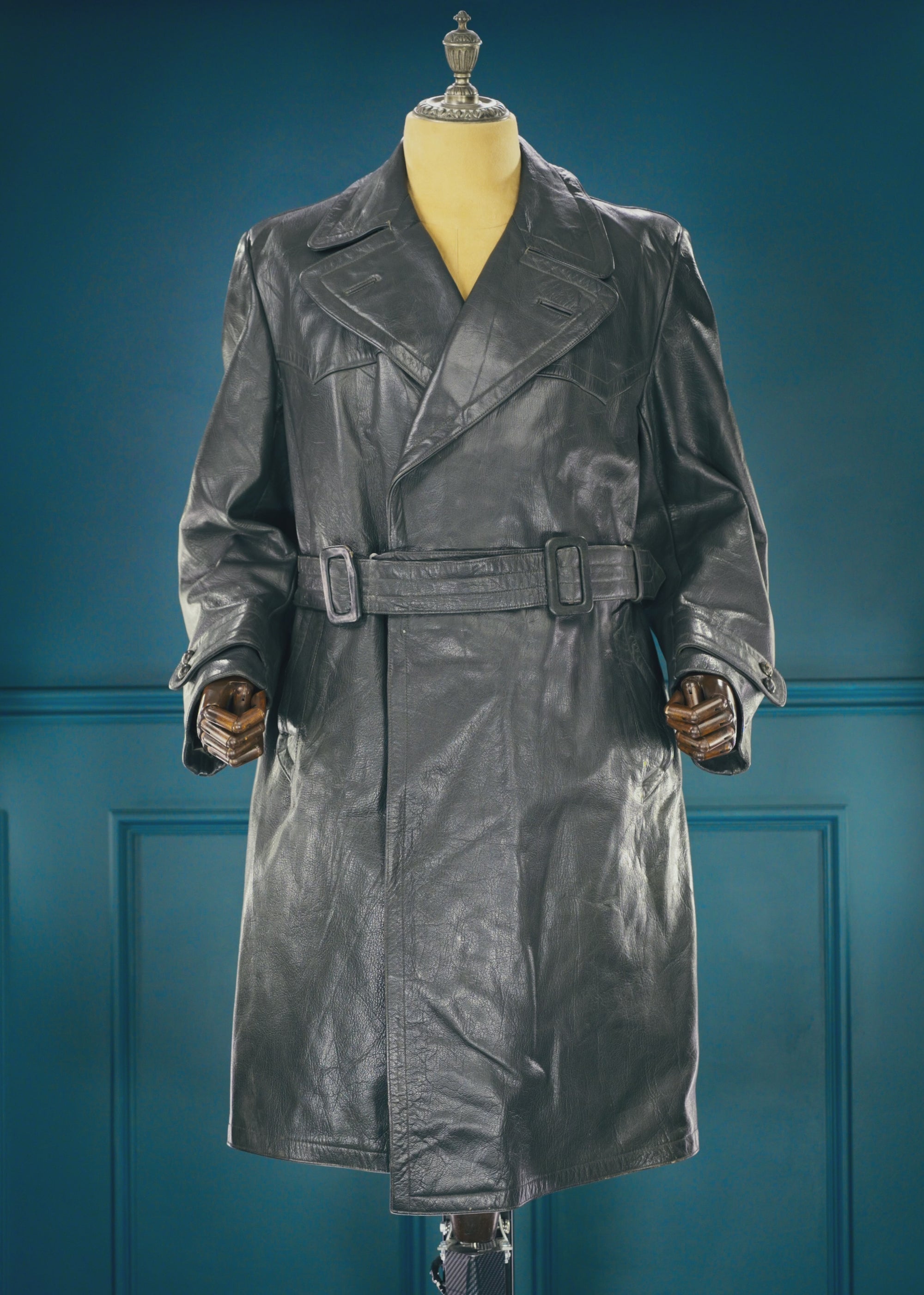 Vintage 1950s West German Cold War Border Guard Trenchcoat Leather Jacket “M”