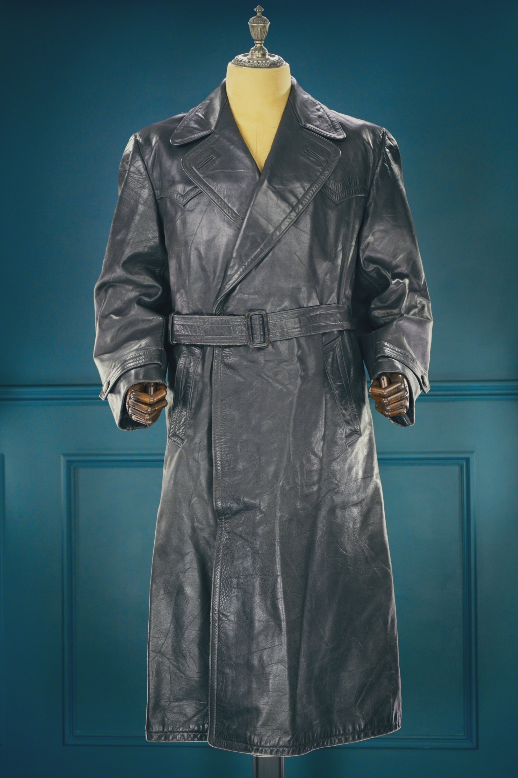 Vintage 1950s West German Cold War Border Guard Trench Coat Leather Jacket “M”