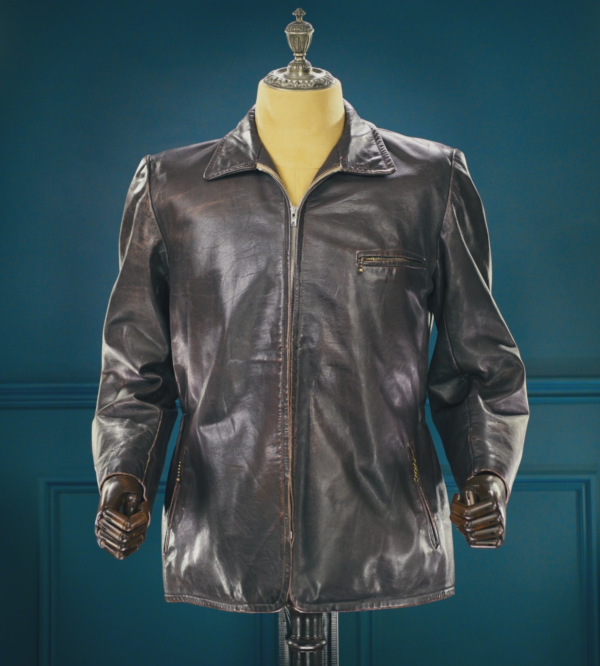 Vintage 1940s German Deerskin Single Rider Worker Chore Brown Leather Jacket “M”