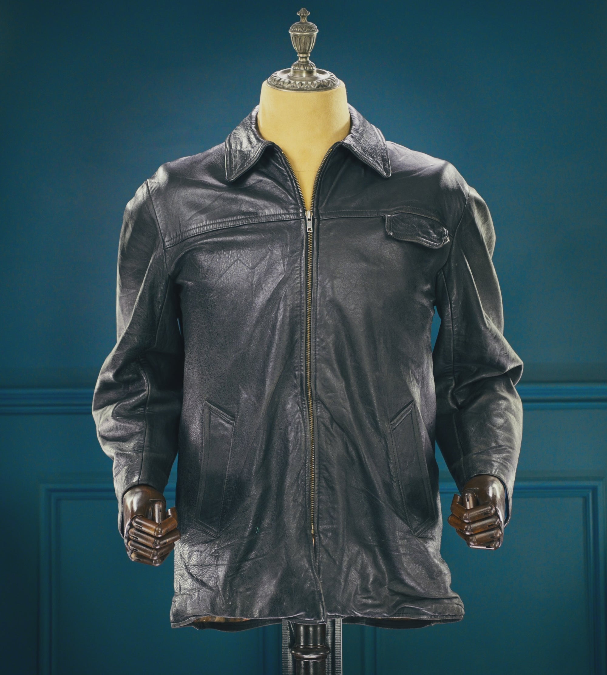 Vintage 1960s French Sheepskin Single Rider Worker Chore Leather Jacket “M”