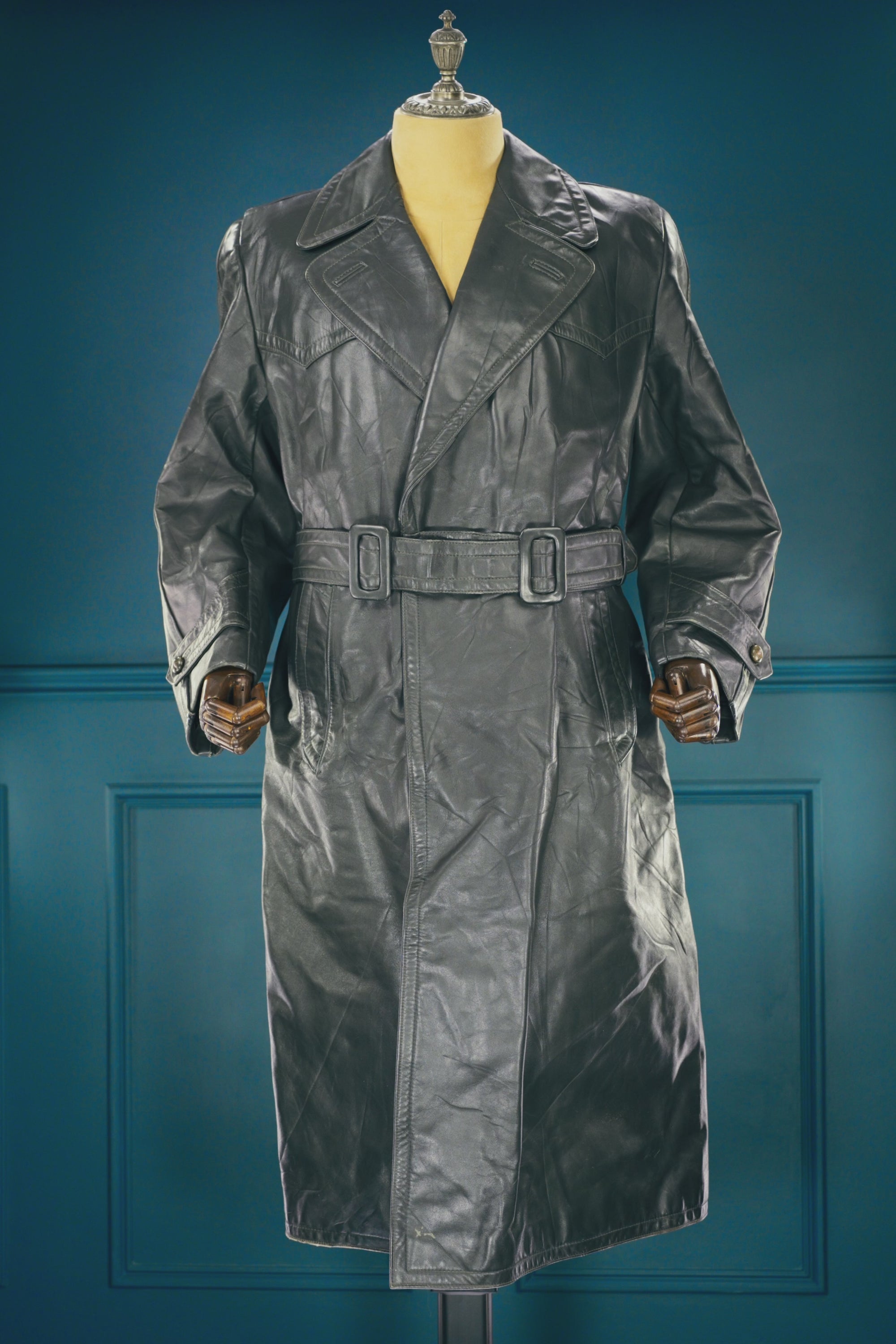 Vintage 1950s West German Cold War Border Guard Trench Coat Leather Jacket “M”