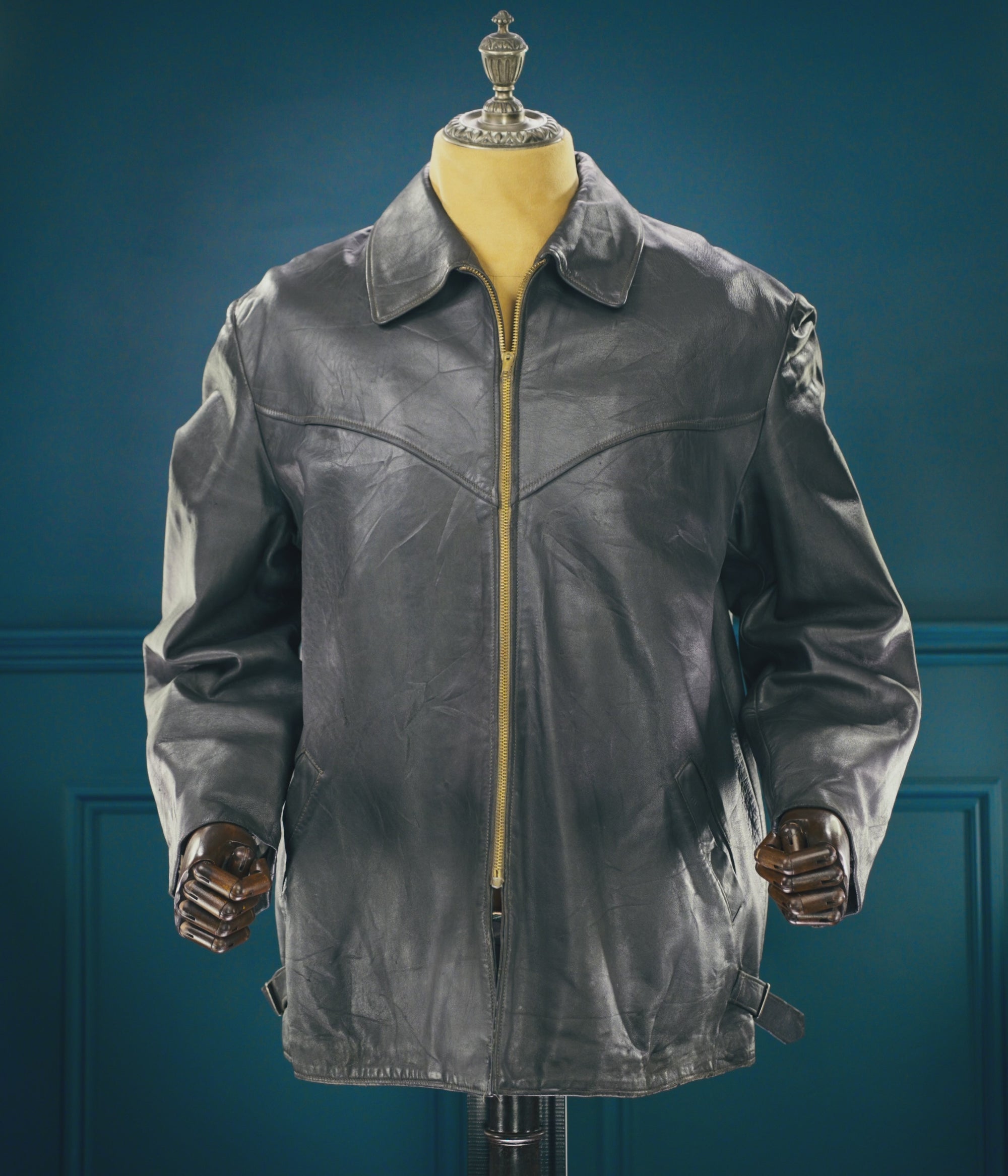 Vintage 1960s West German Grey Cold War Civil Service Rider Leather Jacket “L”