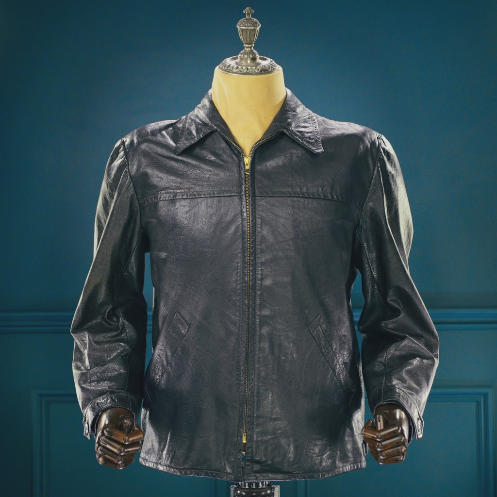 Vintage 1950s Swedish Goatskin Single Rider Biker Highwayman Leather Jacket “M”