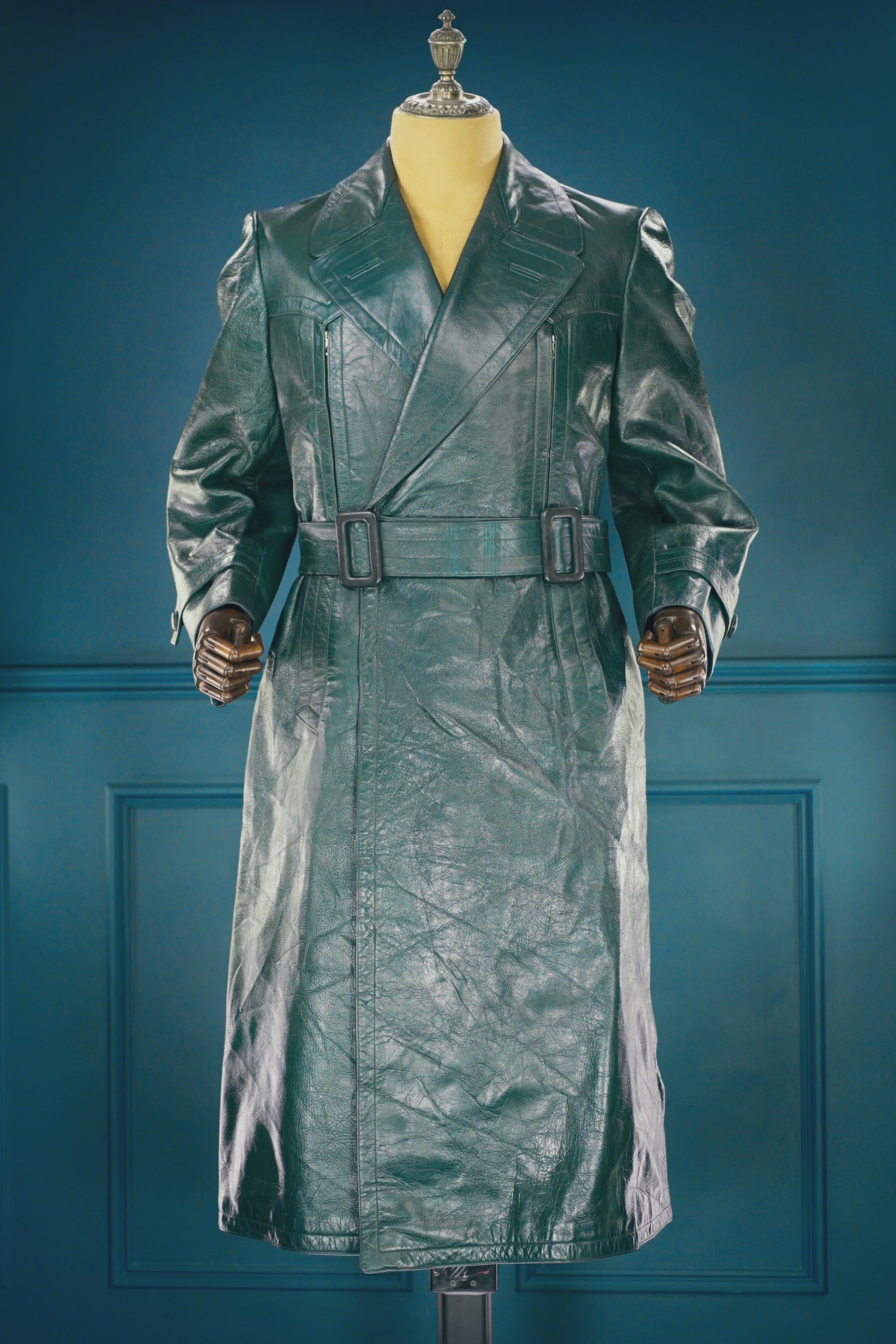 Vintage 1950s West German Cold War Border Guard Trench Coat Leather Jacket “M”