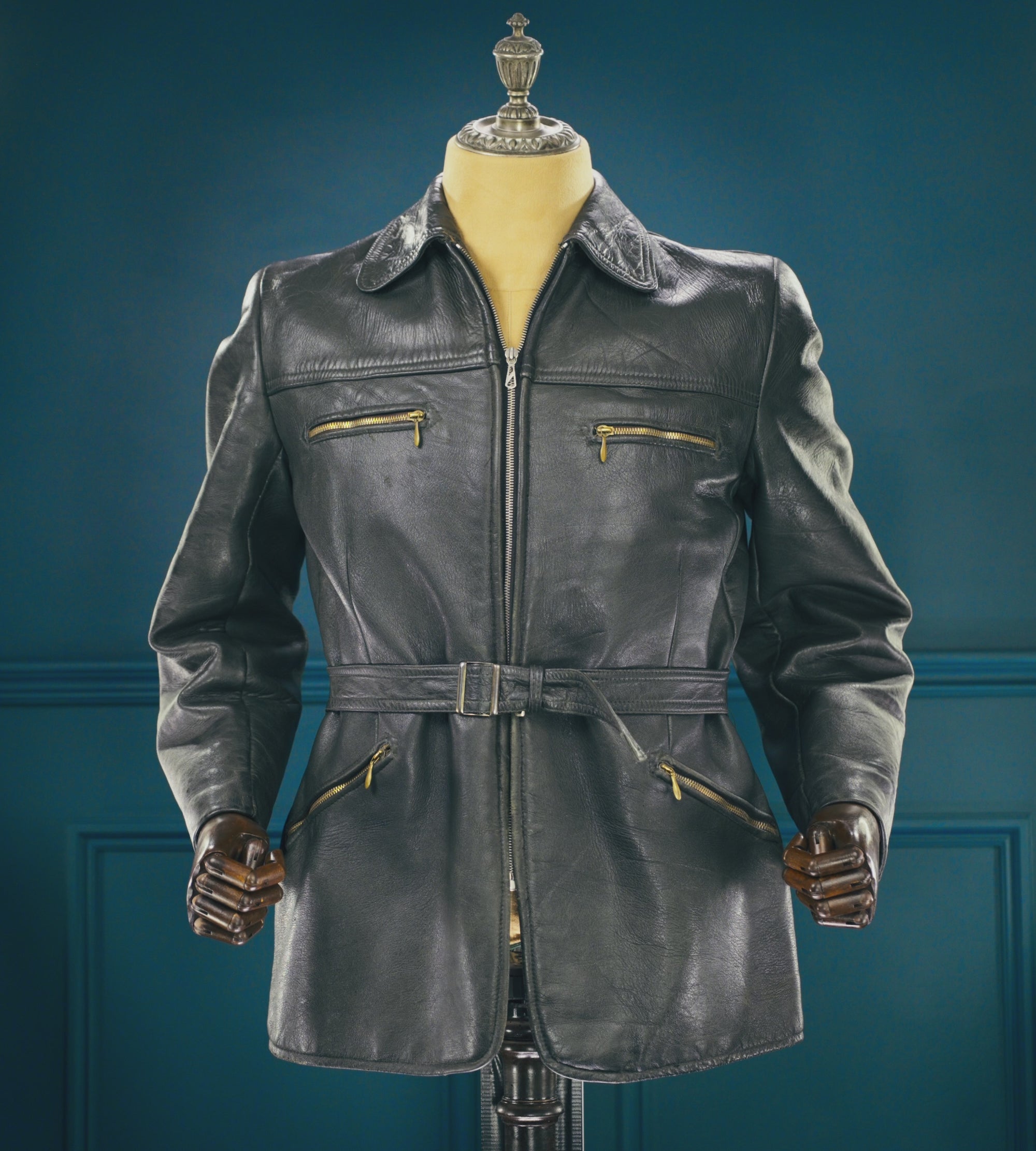 Vintage 1940s German Goatskin Belted Biker Motoring Coat Leather Jacket “M”