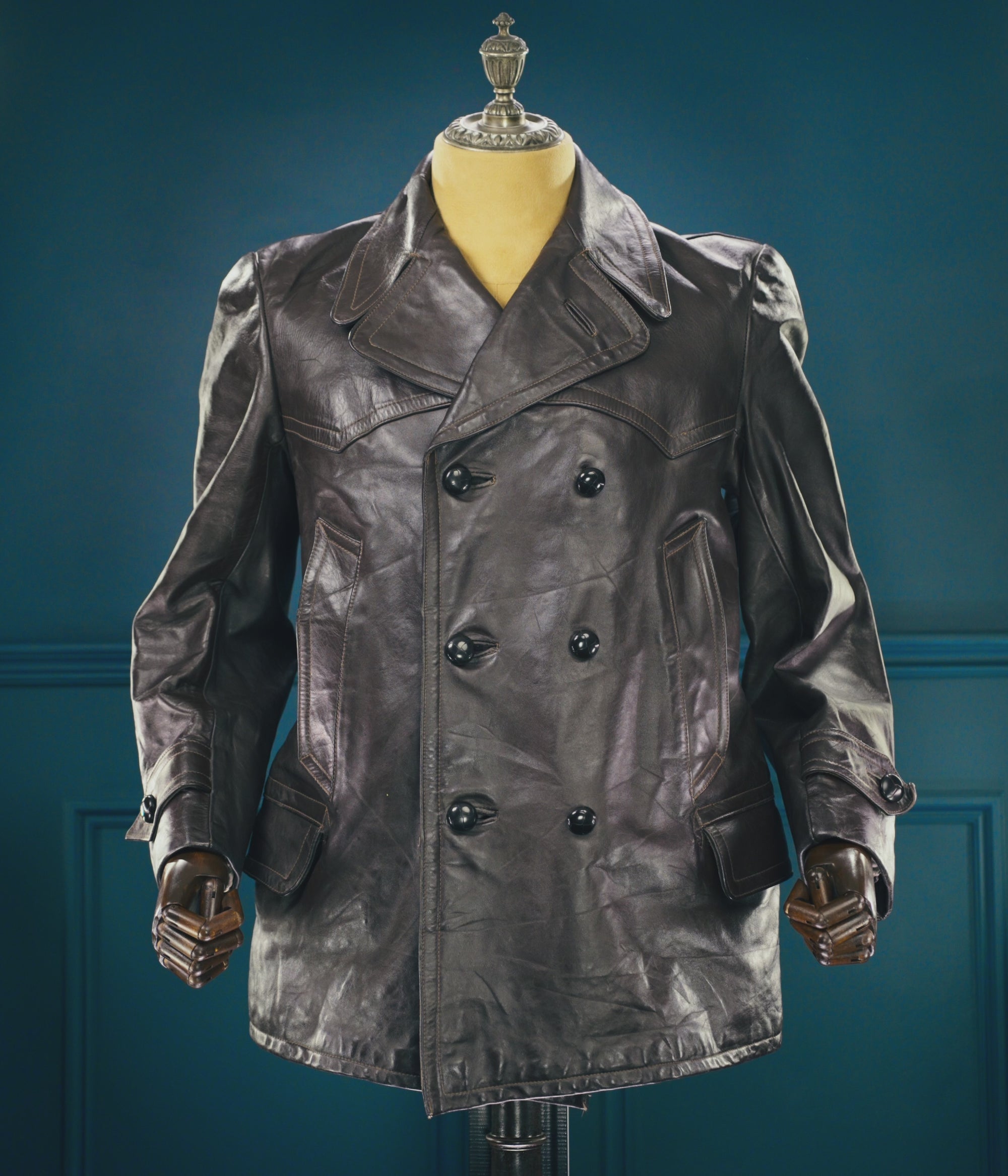 Vintage 1940s German Horsehide Car Peacoat Motoring Reefer Leather Jacket “M”